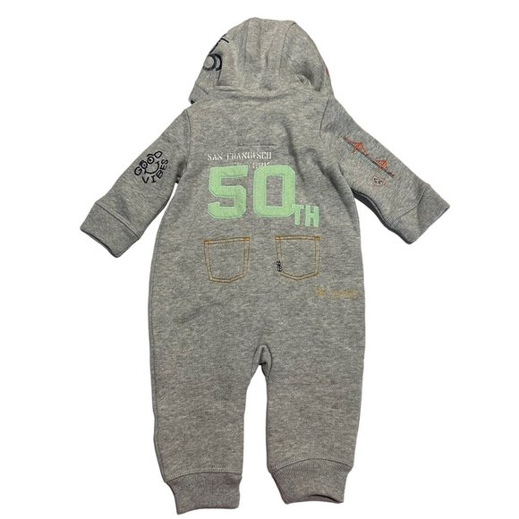 NWT GAP Baby Boy Fleece Romper 3-6M Gray Hood 50th Celebration San Francisco - Picture 2 of 5